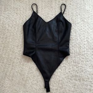 Black faux leather bodysuit